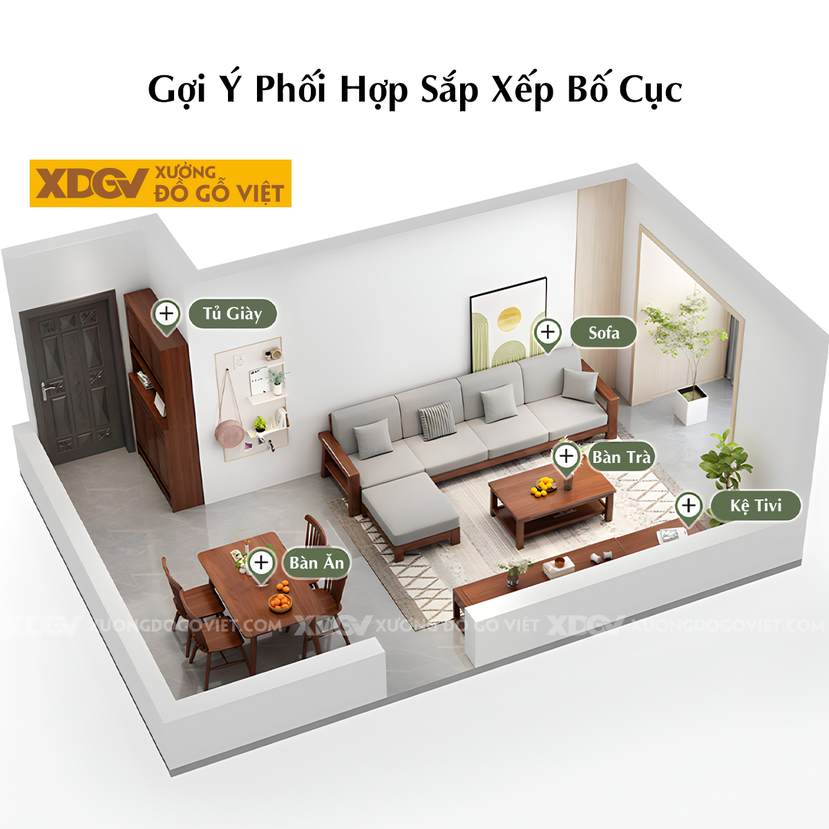 Bộ Sofa Phòng Khách Gỗ Sồi Bọc Nệm Tối Giản Tựa Nan Mới