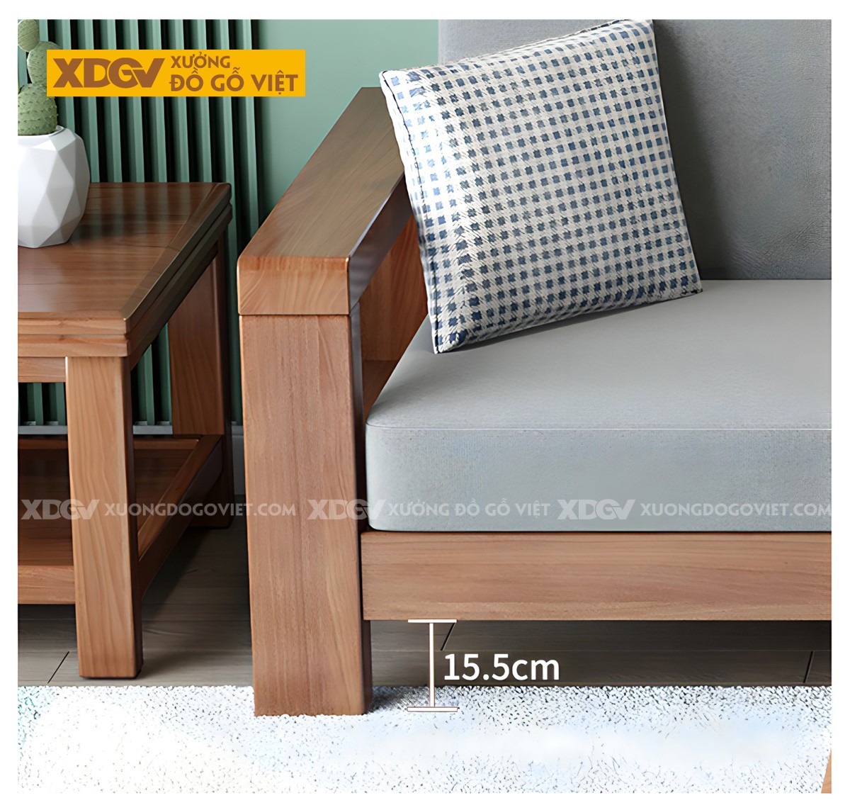 Bộ Sofa Phòng Khách Gỗ Sồi Bọc Nệm Tối Giản Tựa Nan Mới