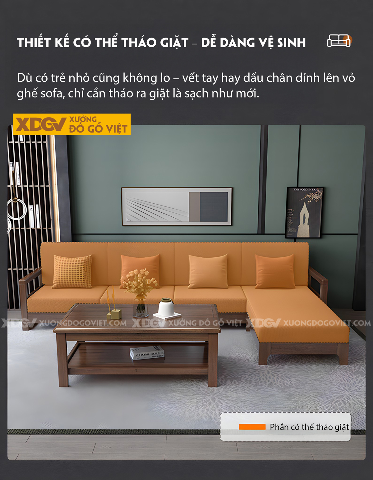 Bộ Sofa Phòng Khách Gỗ Sồi Dạng Khung Ghép Nối Liền Mạch