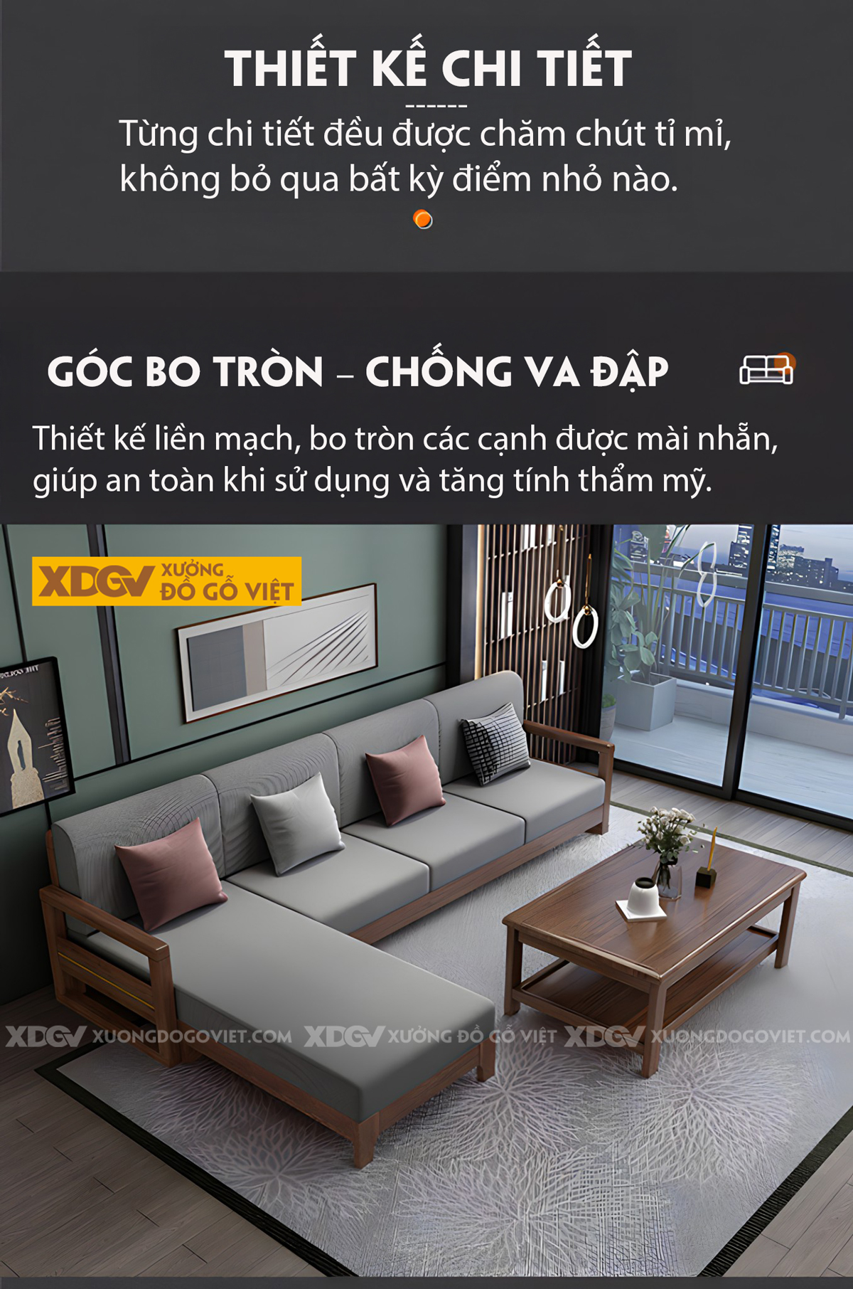 Bộ Sofa Phòng Khách Gỗ Sồi Dạng Khung Ghép Nối Liền Mạch