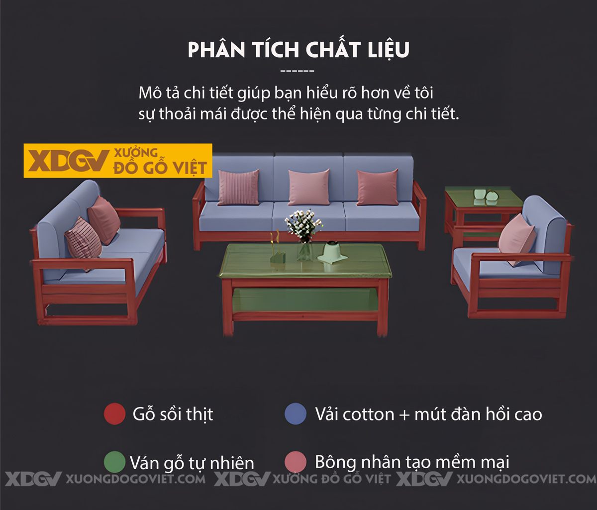 Bộ Sofa Phòng Khách Gỗ Sồi Dạng Khung Ghép Nối Liền Mạch