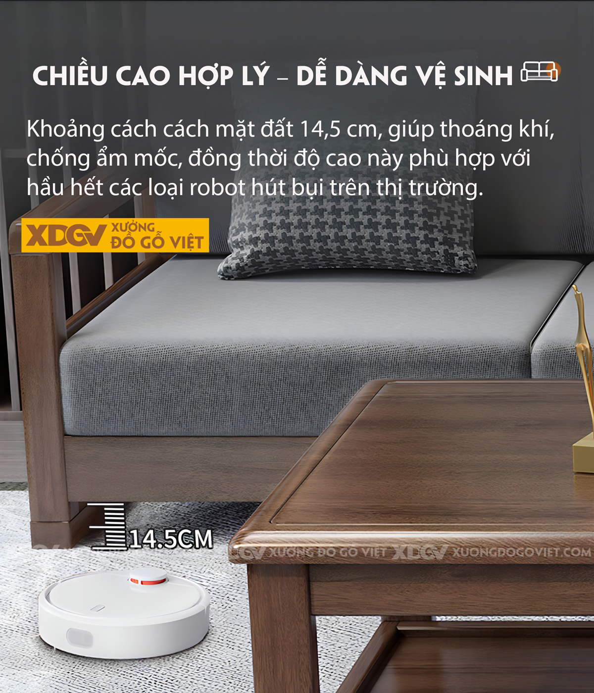 Bộ Sofa Phòng Khách Gỗ Sồi Dạng Khung Ghép Nối Liền Mạch