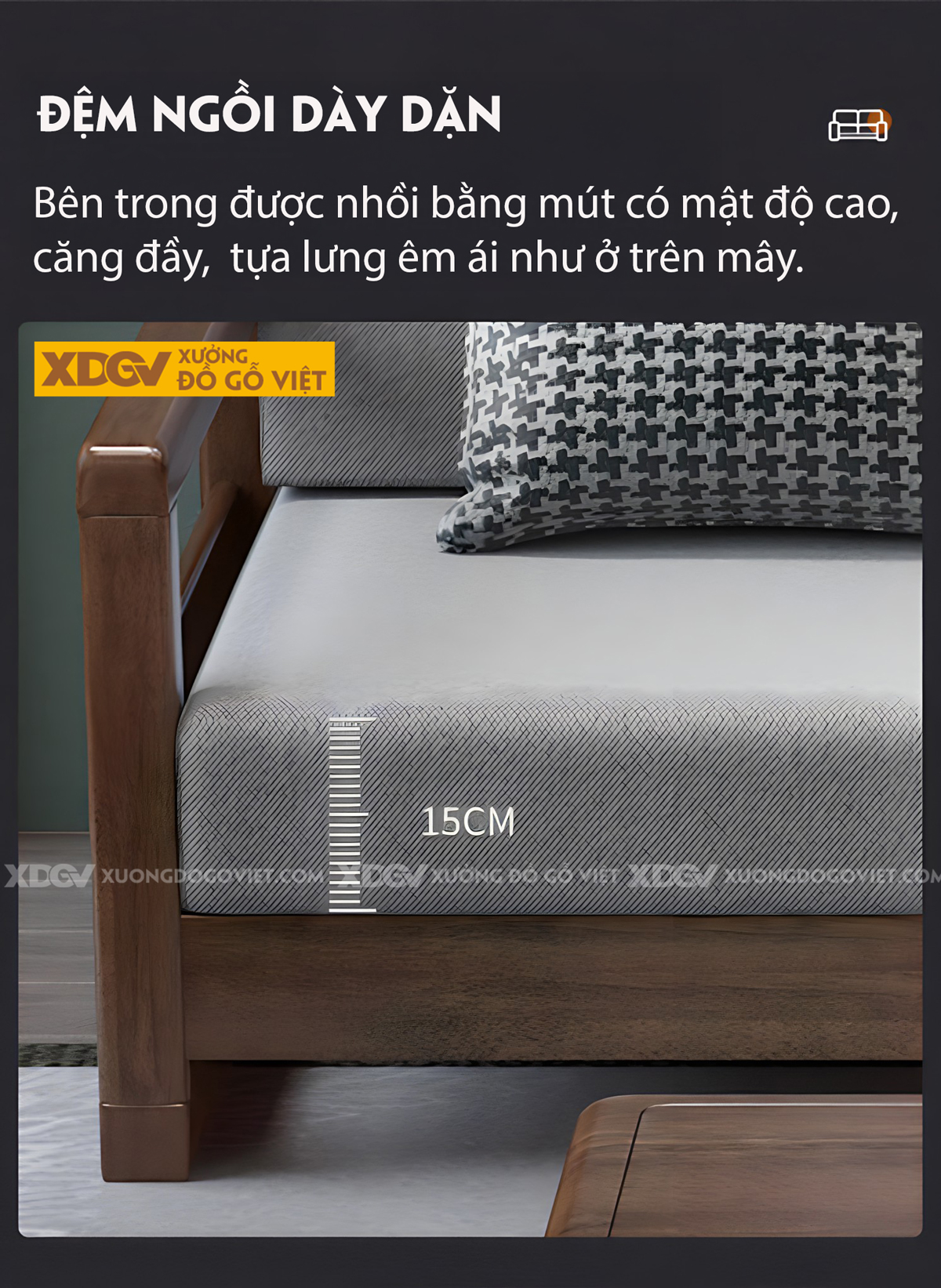Bộ Sofa Phòng Khách Gỗ Sồi Dạng Khung Ghép Nối Liền Mạch