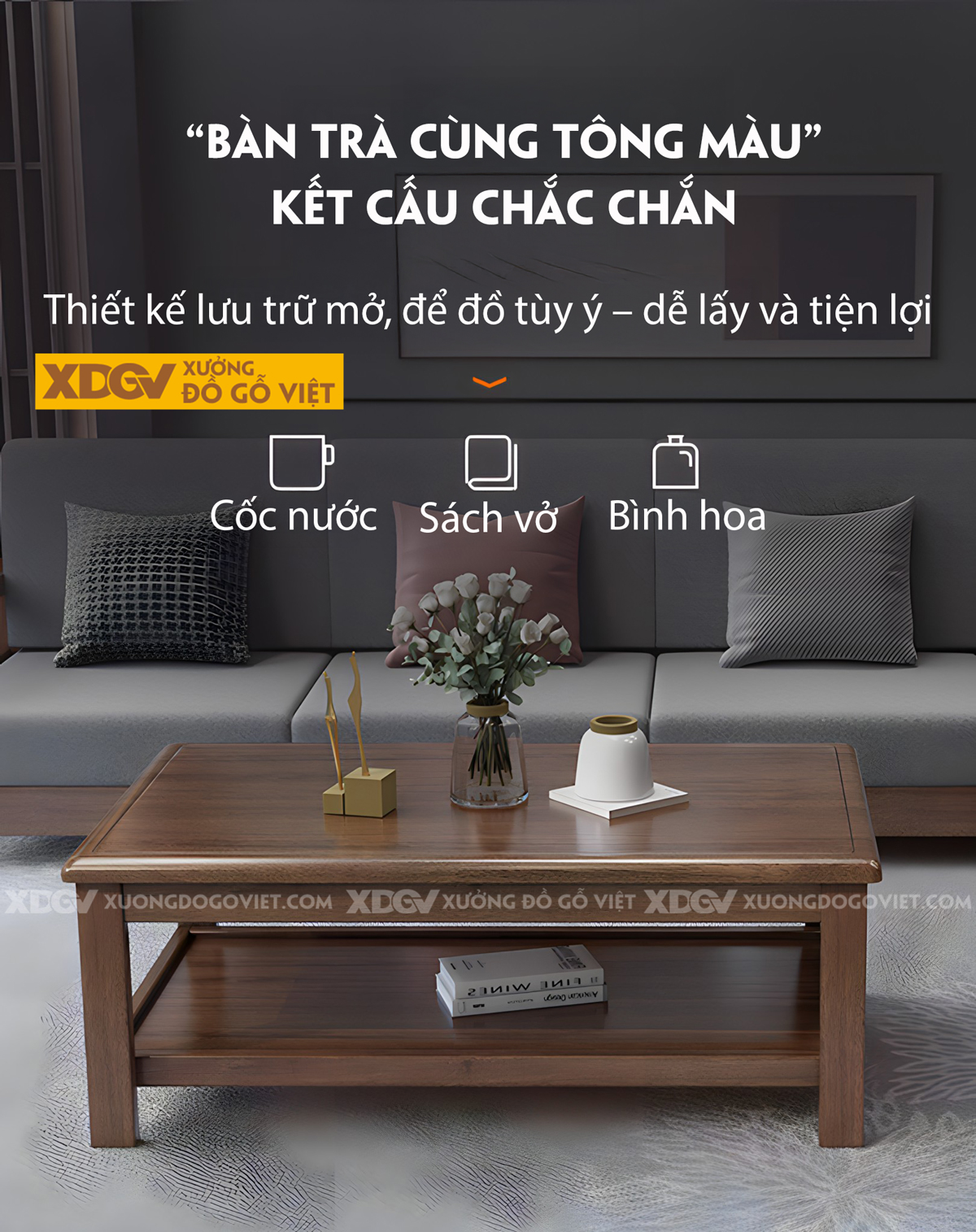 Bộ Sofa Phòng Khách Gỗ Sồi Dạng Khung Ghép Nối Liền Mạch
