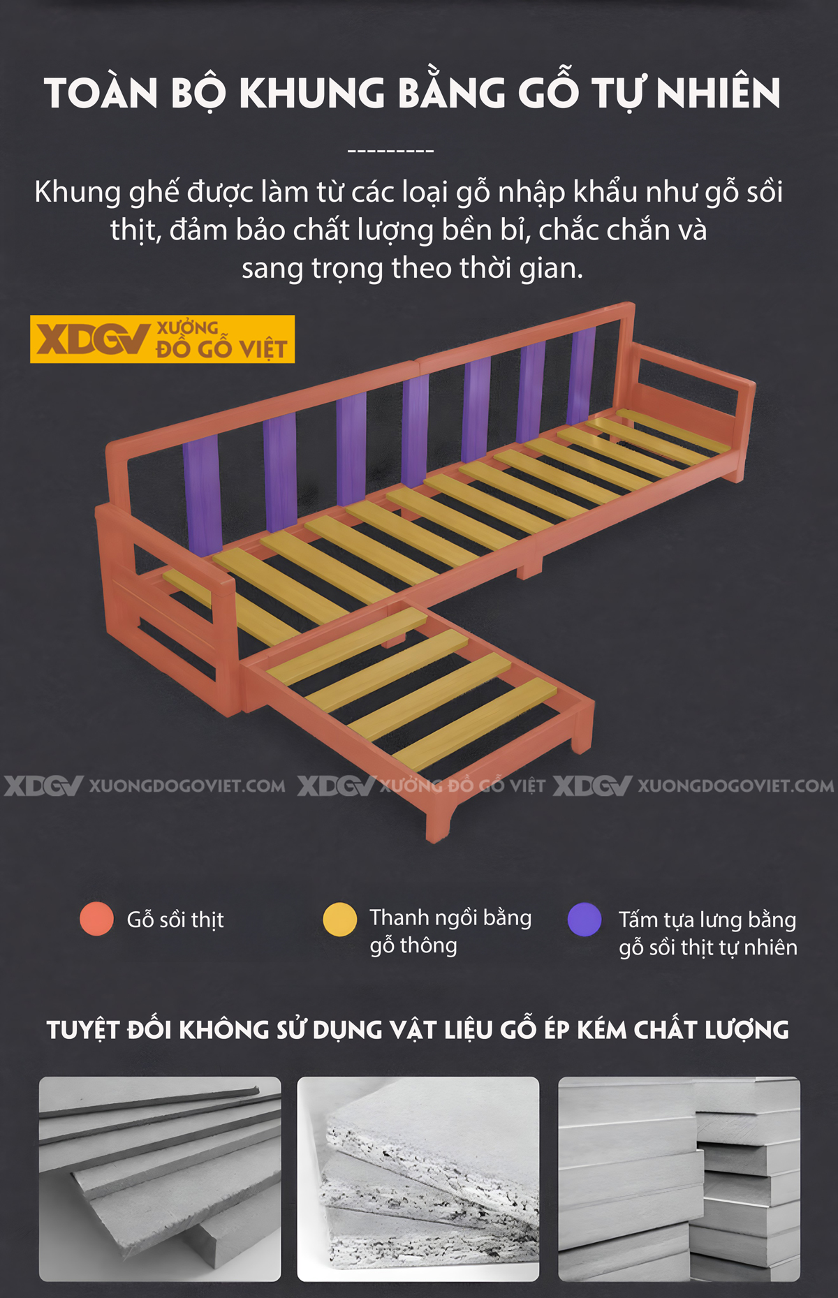 Bộ Sofa Phòng Khách Gỗ Sồi Dạng Khung Ghép Nối Liền Mạch