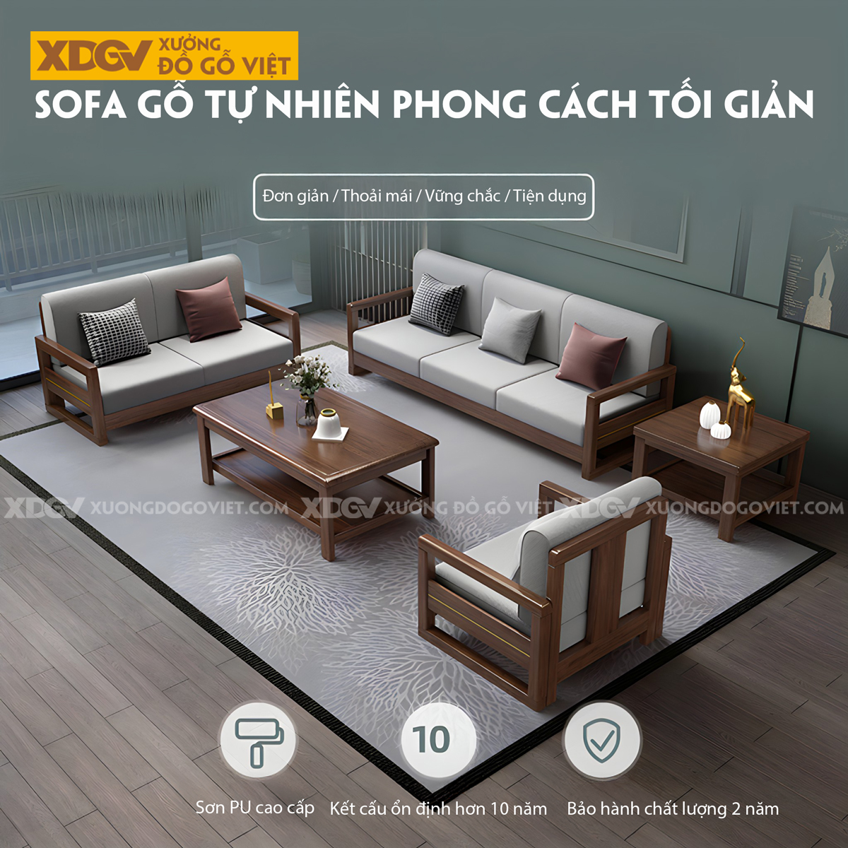 Bộ Sofa Phòng Khách Gỗ Sồi Dạng Khung Ghép Nối Liền Mạch