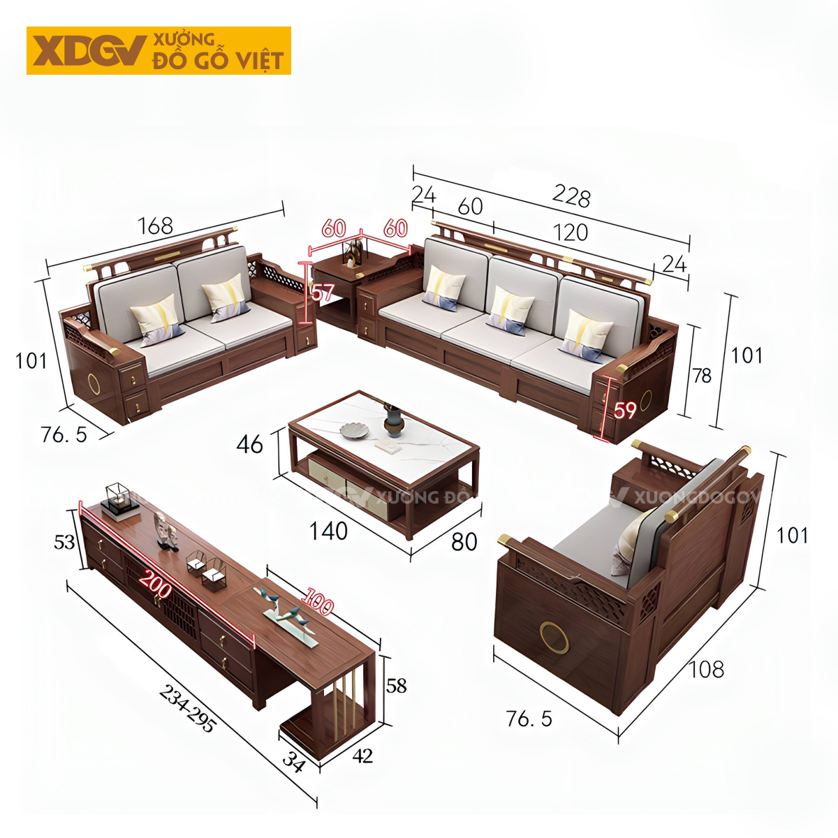 Bộ Sofa Phòng Khách Óc Chó Tân Trung Hoa Cổ Điển Sang Trọng