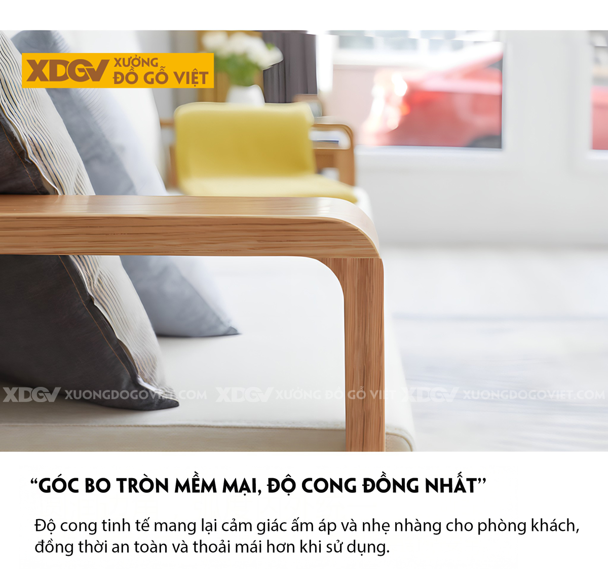 Bộ Sofa Sồi Phòng Khách Tay Vịn Bo Góc Lót Nệm Dày Cao Cấp