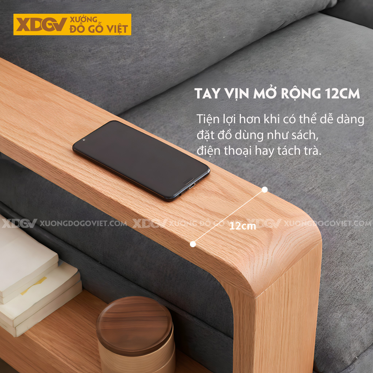 Bộ Sofa Sồi Phòng Khách Tay Vịn Bo Góc Lót Nệm Dày Cao Cấp