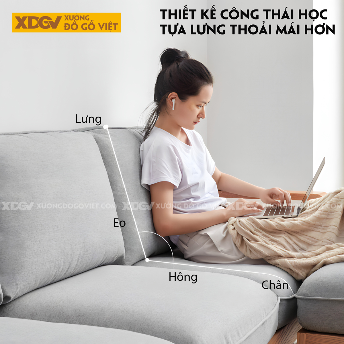 Bộ Sofa Sồi Phòng Khách Tay Vịn Bo Góc Lót Nệm Dày Cao Cấp