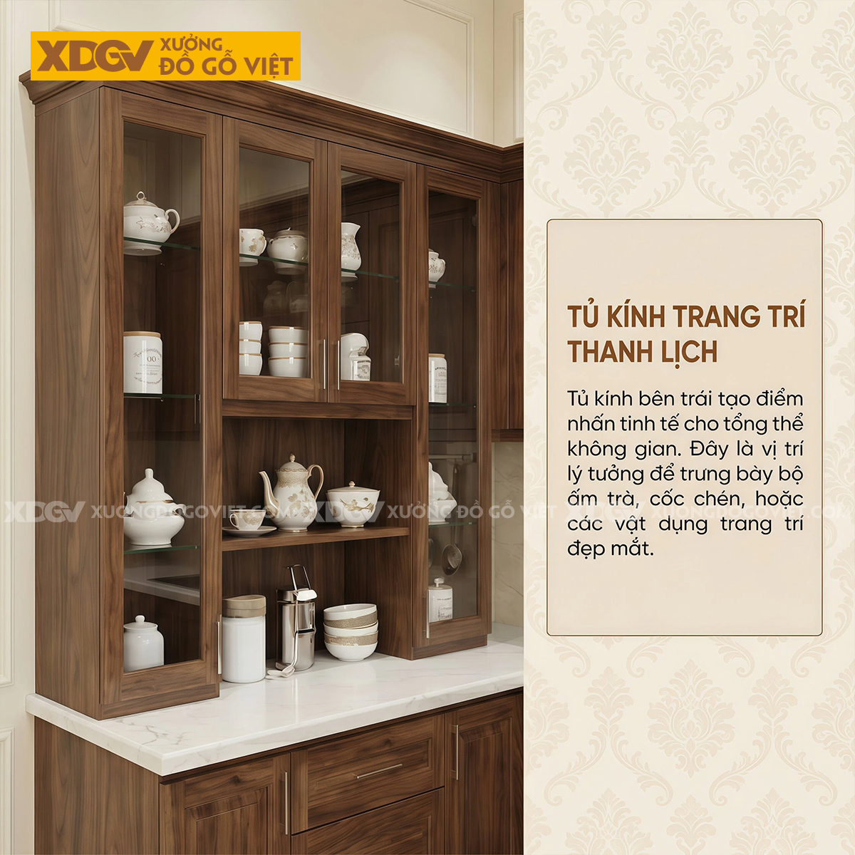 Bộ Tủ Bếp Gia Đình Chữ U Gỗ Óc Chó Tự Nhiên Đẹp Sang Trọng