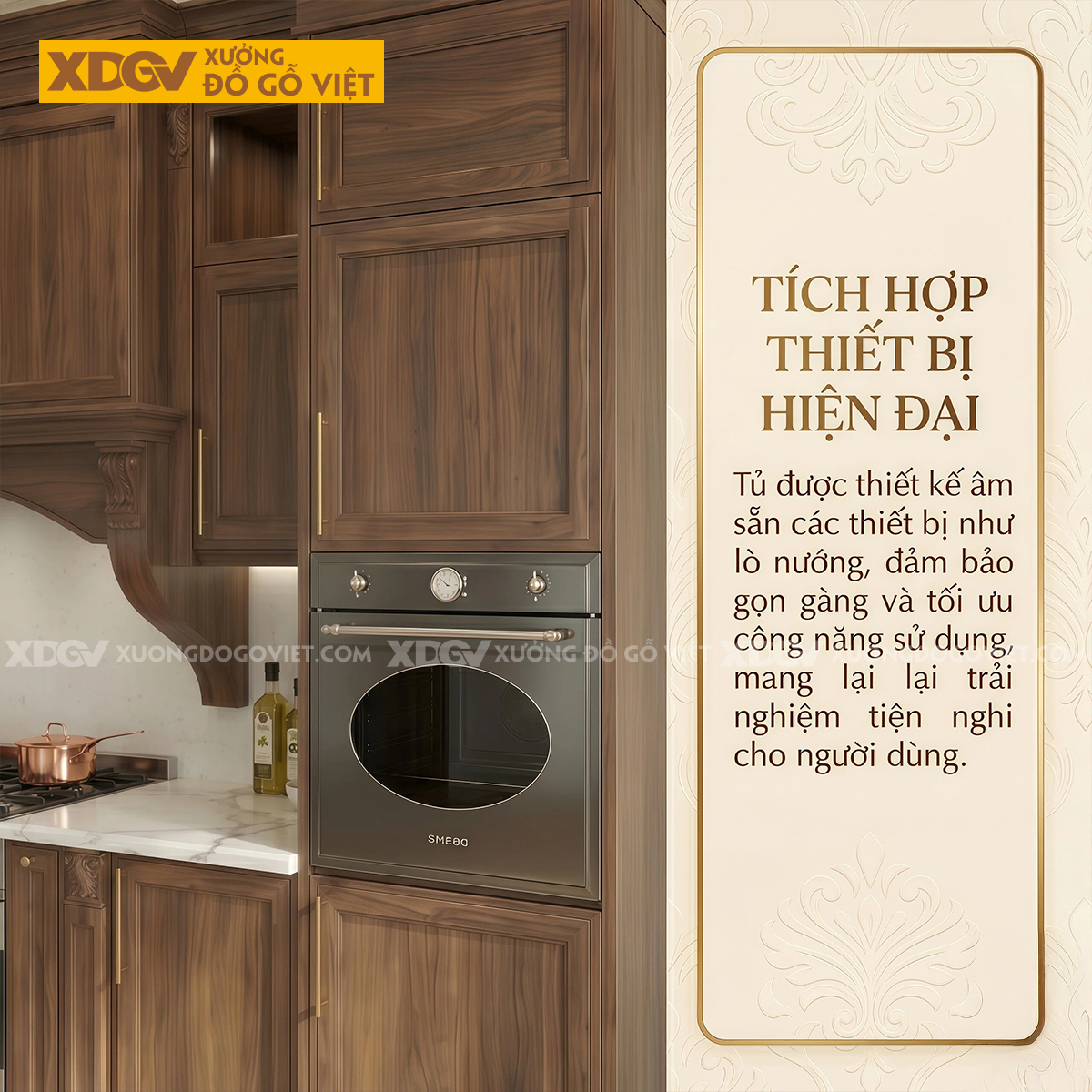 Bộ Tủ Bếp Gỗ Óc Chó Tự Nhiên Đẹp Góc L Tân Cổ Điển Kết Hợp