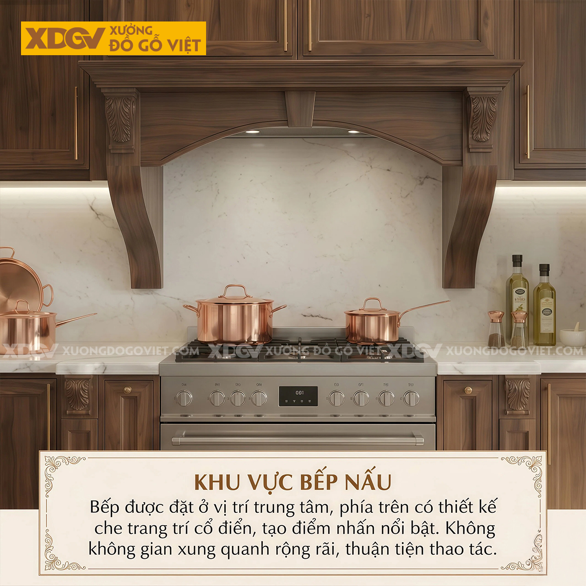 Bộ Tủ Bếp Gỗ Óc Chó Tự Nhiên Đẹp Góc L Tân Cổ Điển Kết Hợp