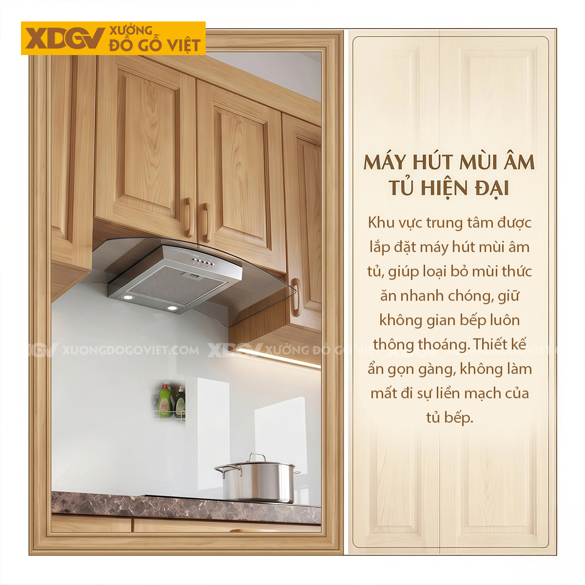 Bộ Tủ Bếp Gỗ Sồi Chữ I Thiết Kế Cánh Pano Đa Ngăn Thông Minh