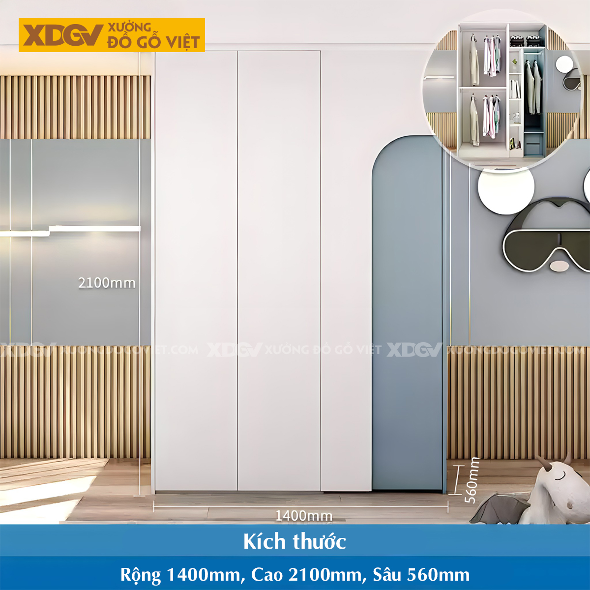 Bộ Tủ Quần Áo Gỗ Công Nghiệp Kết Hợp Bàn Học Trẻ Em Đẹp