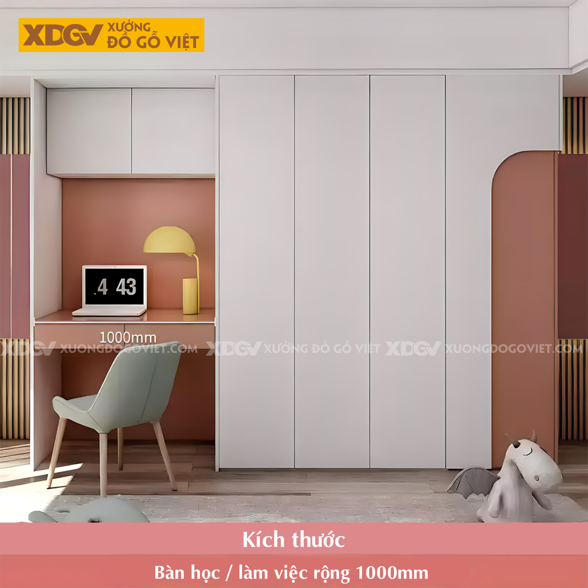 Bộ Tủ Quần Áo Gỗ Công Nghiệp Kết Hợp Bàn Học Trẻ Em Đẹp