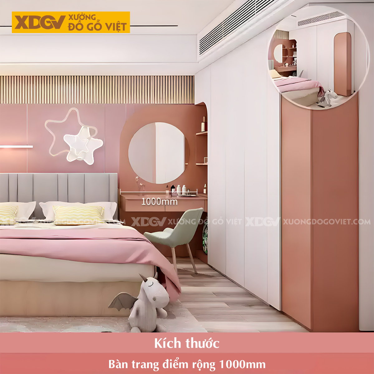 Bộ Tủ Quần Áo Gỗ Công Nghiệp Kết Hợp Bàn Học Trẻ Em Đẹp