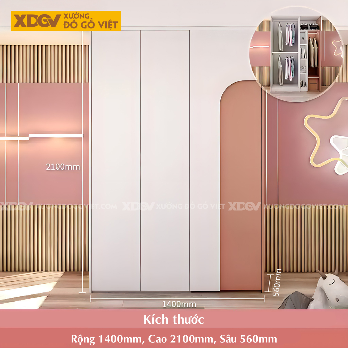 Bộ Tủ Quần Áo Gỗ Công Nghiệp Kết Hợp Bàn Học Trẻ Em Đẹp