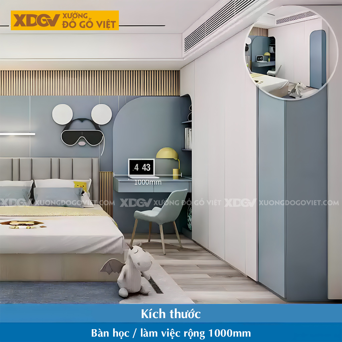 Bộ Tủ Quần Áo Gỗ Công Nghiệp Kết Hợp Bàn Học Trẻ Em Đẹp