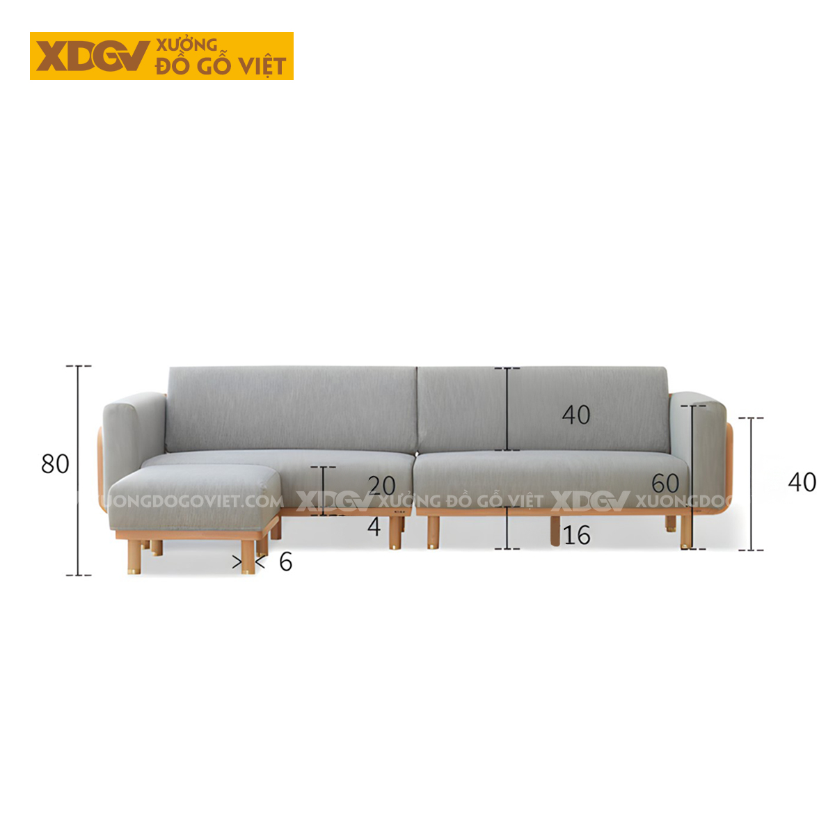 Ghế Dài Sofa Sồi Hiện Đại Japandi Tay Vịn Bo Tròn Bọc Nệm