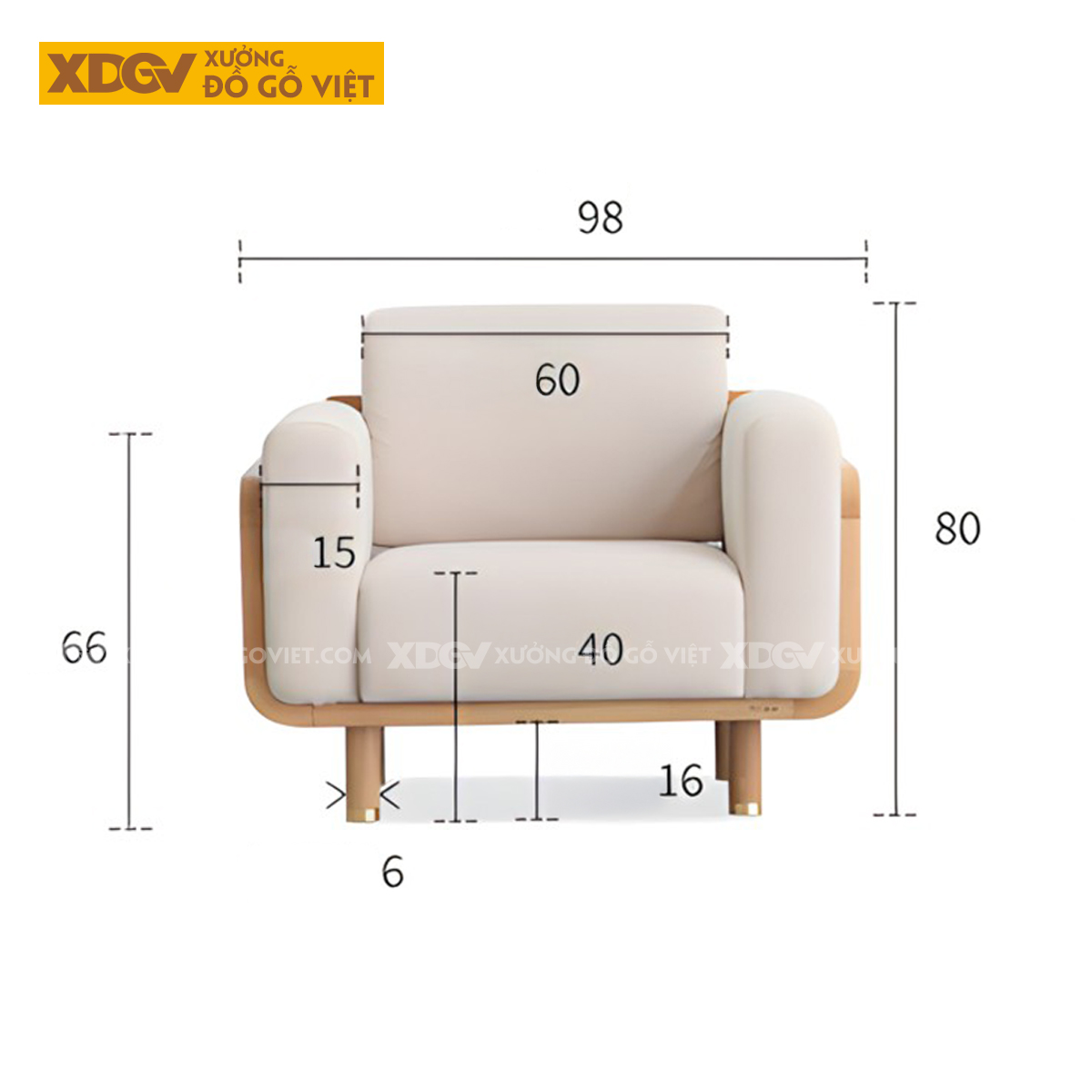 Ghế Dài Sofa Sồi Hiện Đại Japandi Tay Vịn Bo Tròn Bọc Nệm