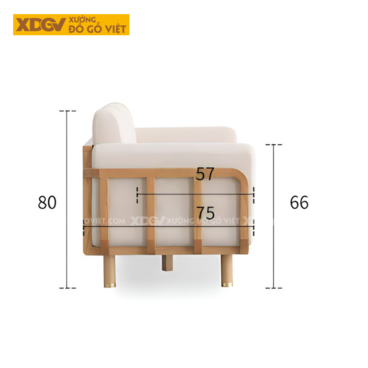 Ghế Dài Sofa Sồi Hiện Đại Japandi Tay Vịn Bo Tròn Bọc Nệm