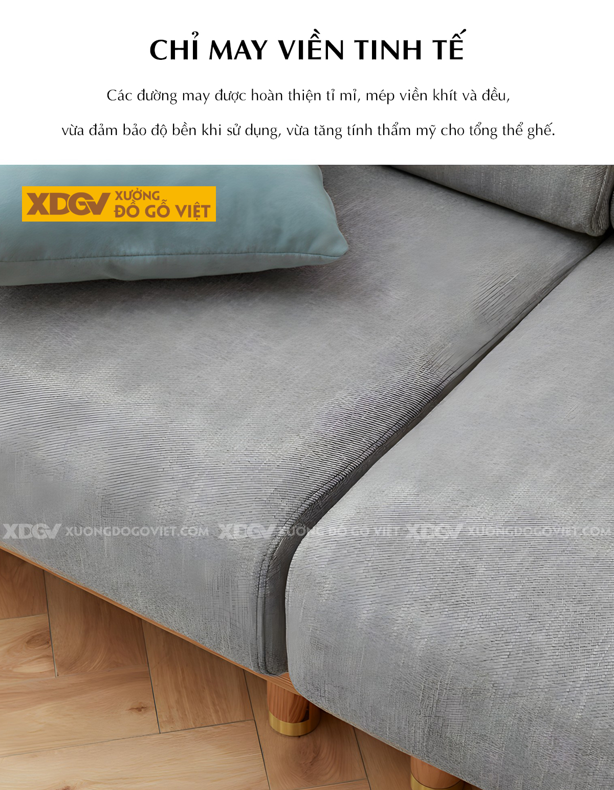 Ghế Dài Sofa Sồi Hiện Đại Japandi Tay Vịn Bo Tròn Bọc Nệm