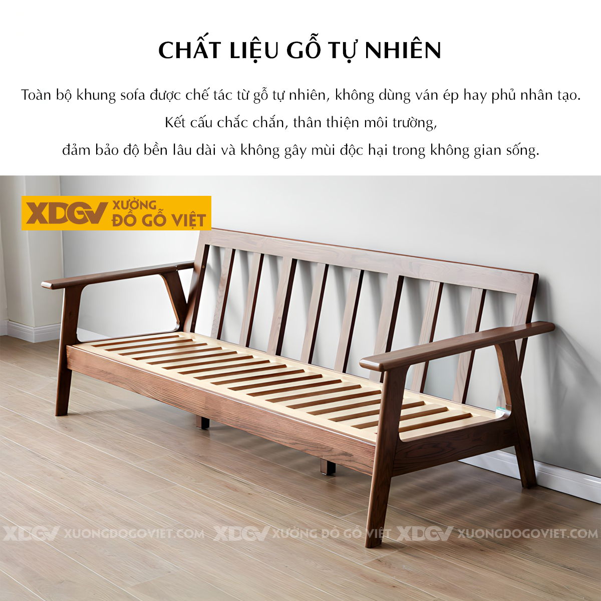 Ghế Sofa 1 Văng Gỗ Sồi Hiện Đại Khung Nhỏ Bo Góc Tinh Tế