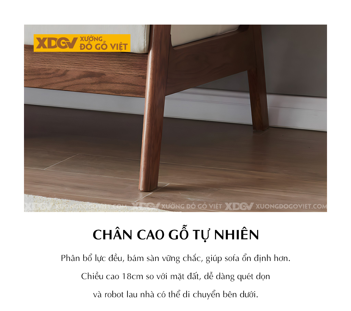 Ghế Sofa 1 Văng Gỗ Sồi Hiện Đại Khung Nhỏ Bo Góc Tinh Tế