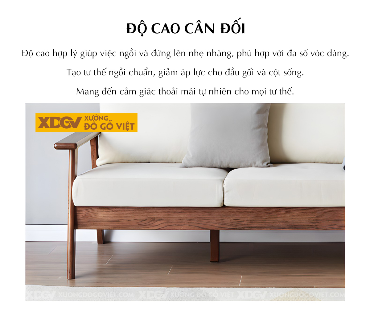 Ghế Sofa 1 Văng Gỗ Sồi Hiện Đại Khung Nhỏ Bo Góc Tinh Tế
