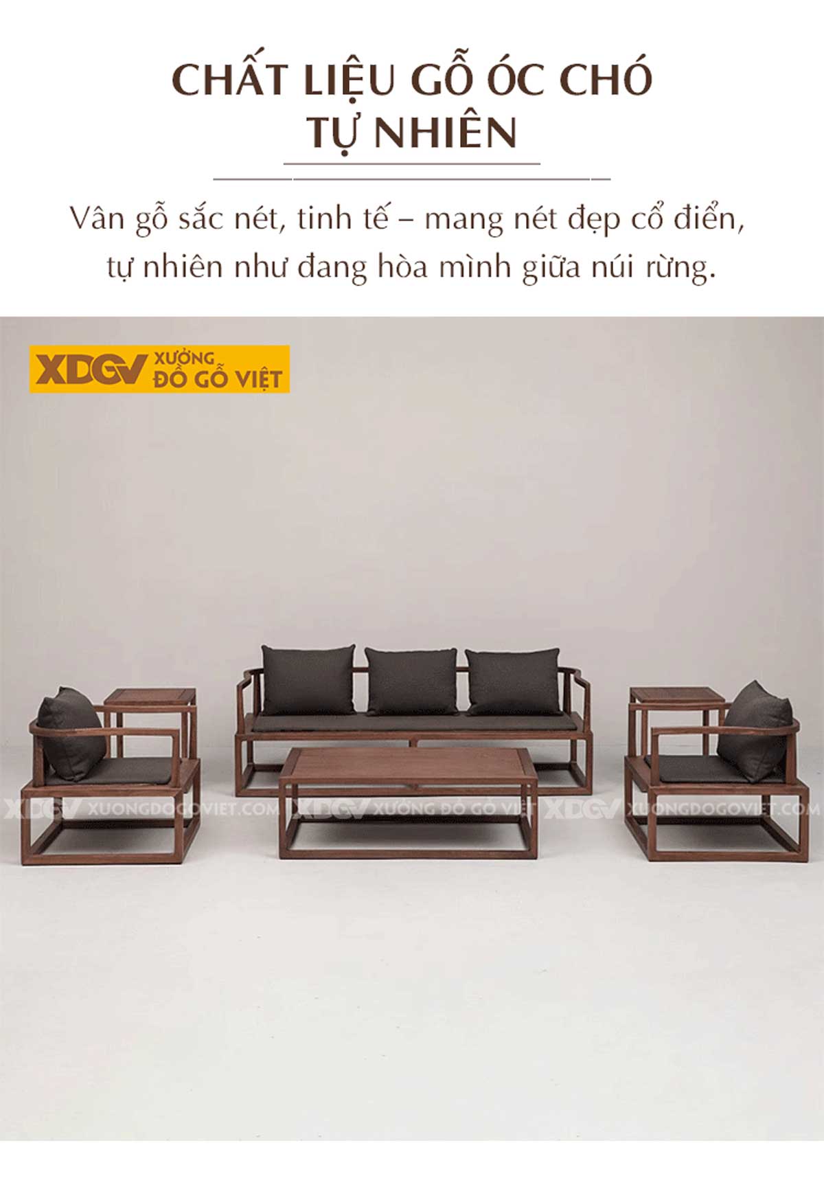Ghế Sofa Gỗ Óc Chó Lưng Nán Á Đông Đương Đại
