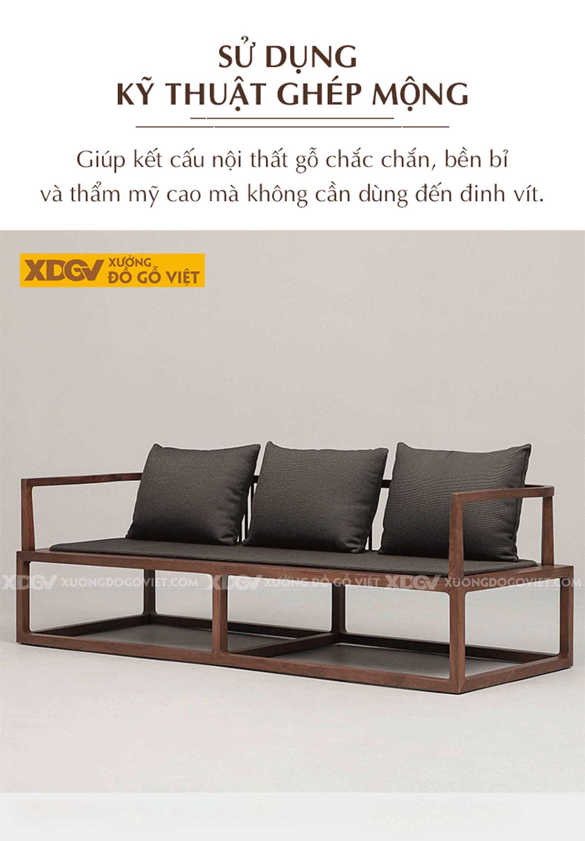 Ghế Sofa Gỗ Óc Chó Lưng Nán Á Đông Đương Đại