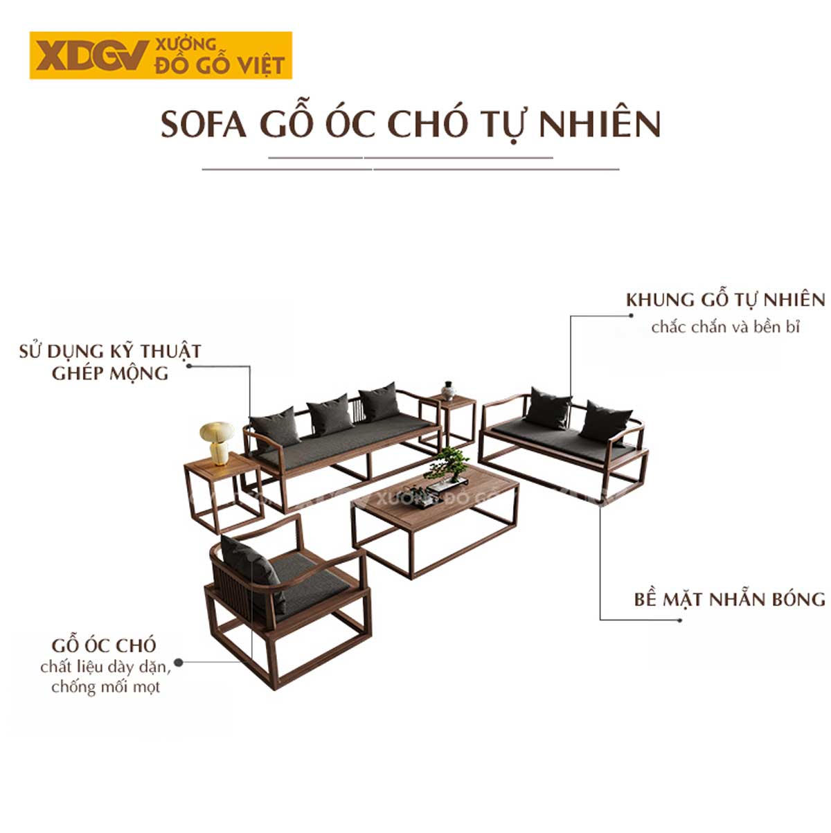 Ghế Sofa Gỗ Óc Chó Lưng Nán Á Đông Đương Đại