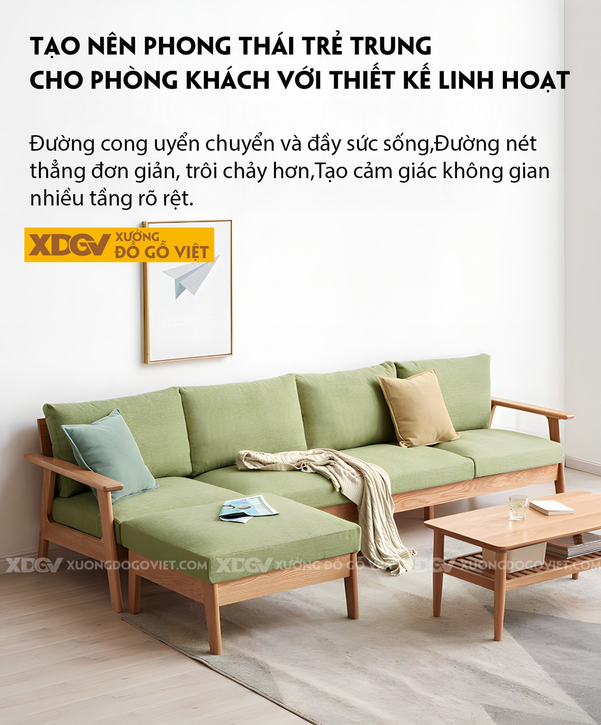 Ghế Sofa Gỗ Sồi Hiện Đại Khung Nhỏ Bo Góc Tinh Tế Thanh Lịch