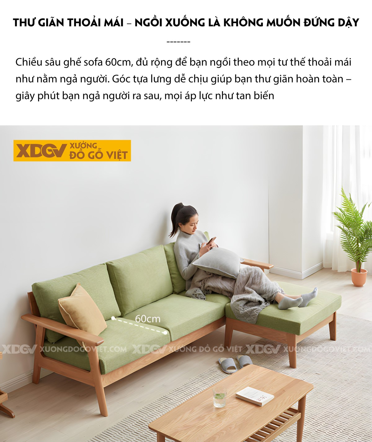 Ghế Sofa Gỗ Sồi Hiện Đại Khung Nhỏ Bo Góc Tinh Tế Thanh Lịch