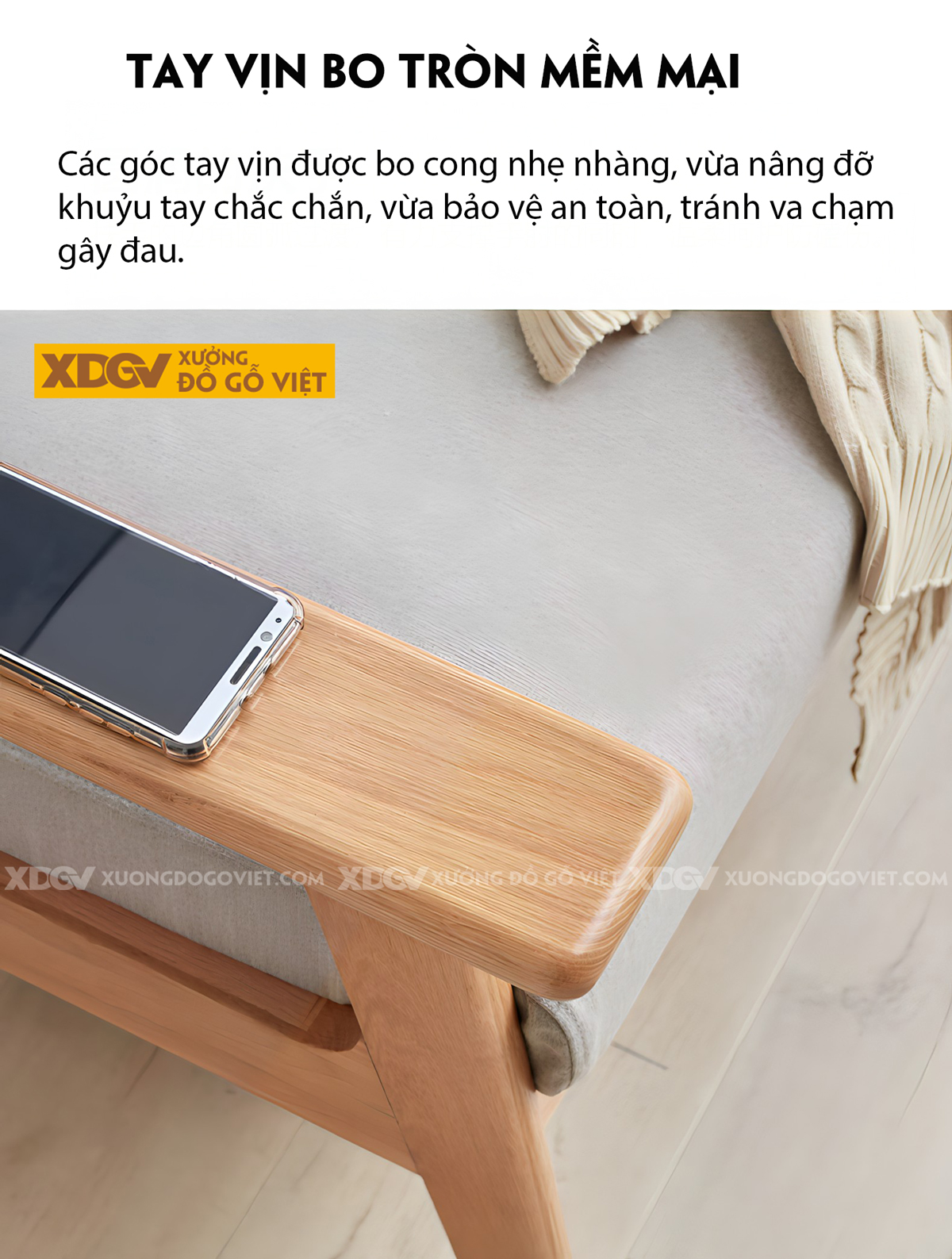 Ghế Sofa Gỗ Sồi Hiện Đại Khung Nhỏ Bo Góc Tinh Tế Thanh Lịch