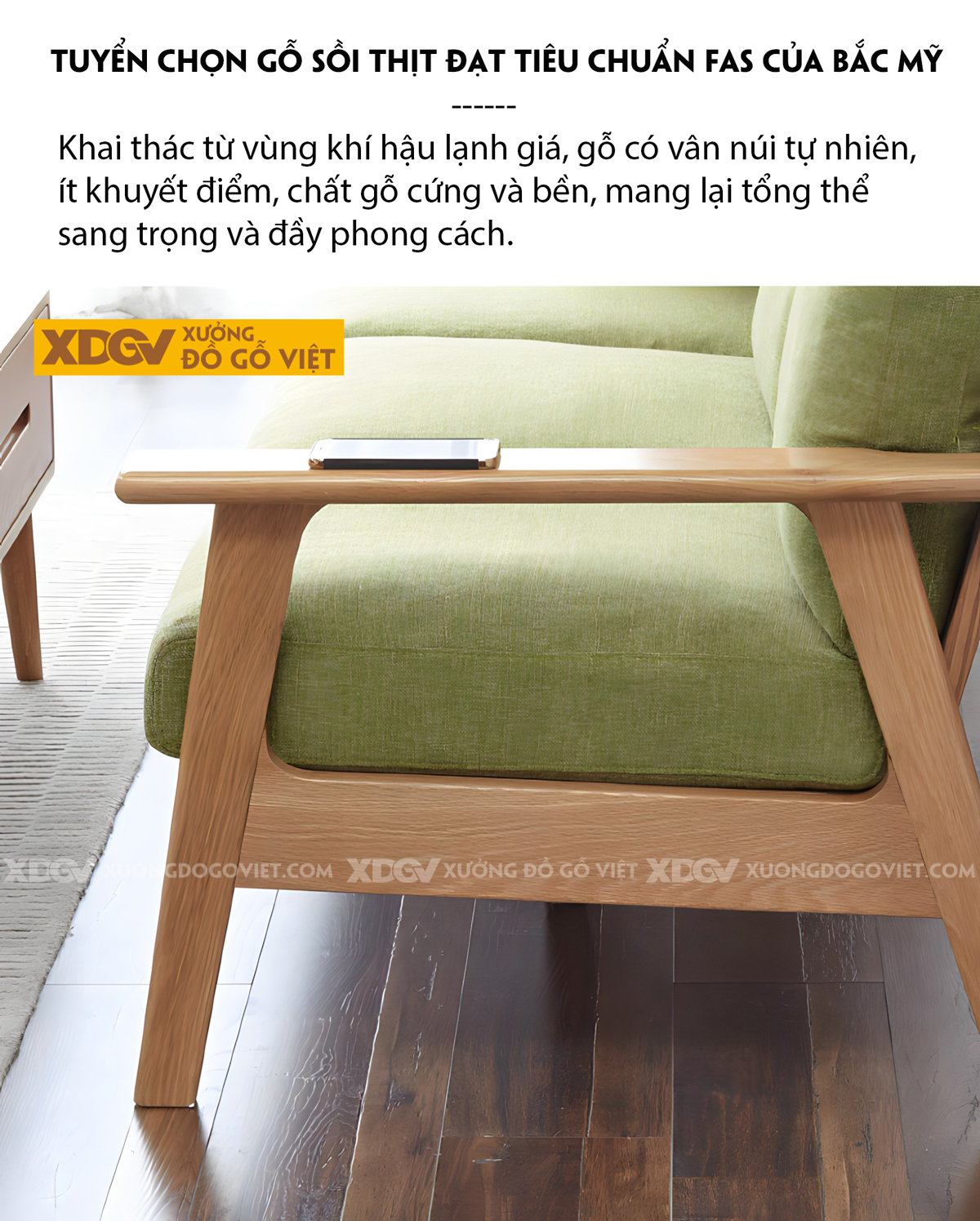 Ghế Sofa Gỗ Sồi Hiện Đại Khung Nhỏ Bo Góc Tinh Tế Thanh Lịch