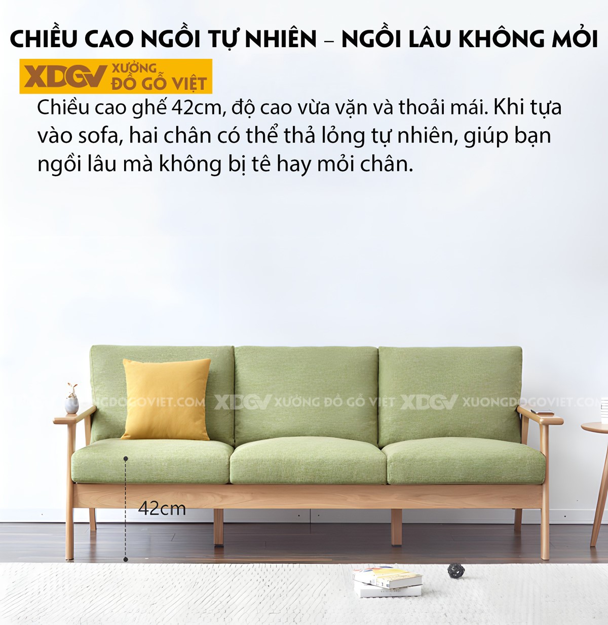 Ghế Sofa Gỗ Sồi Hiện Đại Khung Nhỏ Bo Góc Tinh Tế Thanh Lịch