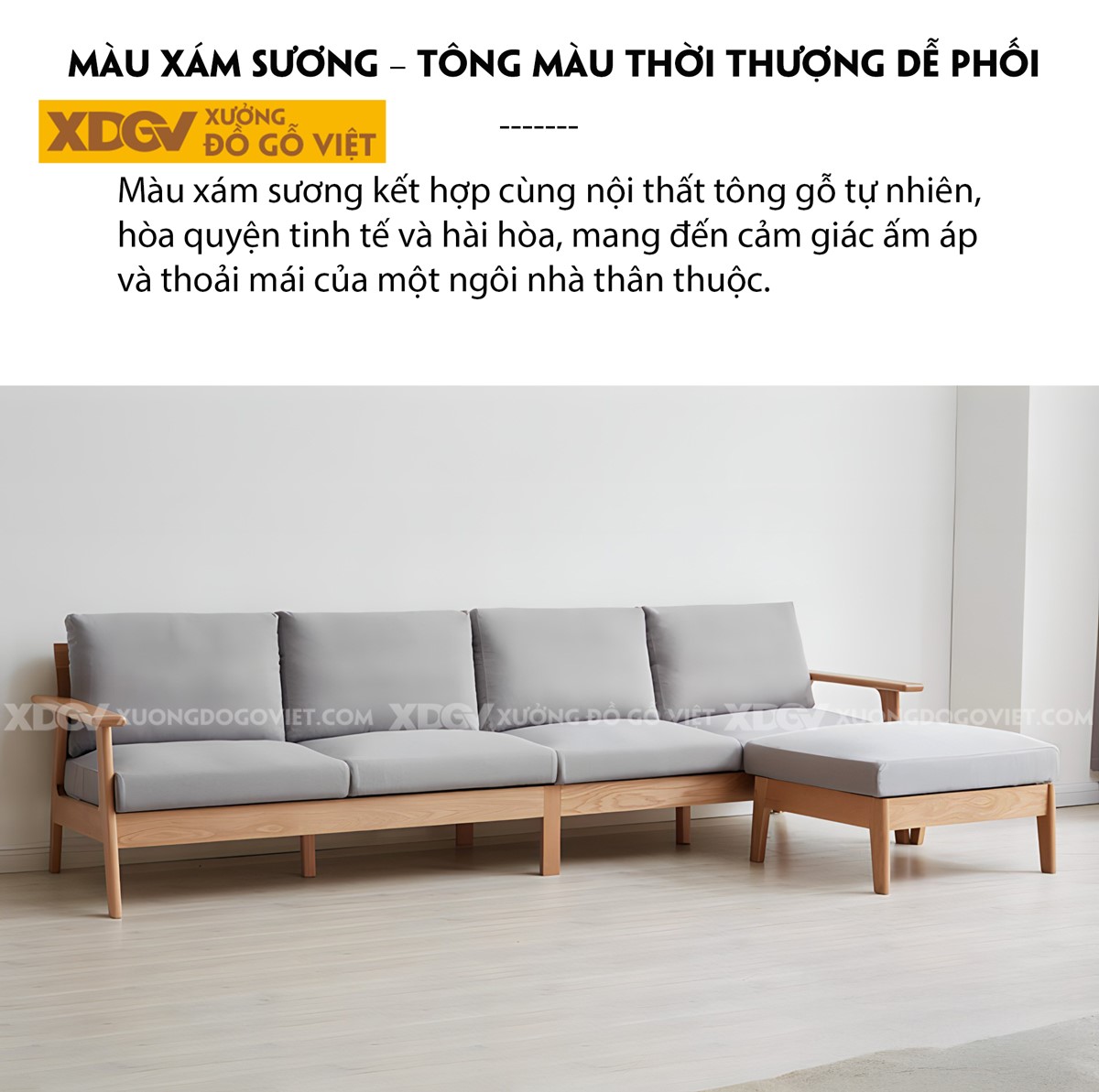 Ghế Sofa Gỗ Sồi Hiện Đại Khung Nhỏ Bo Góc Tinh Tế Thanh Lịch