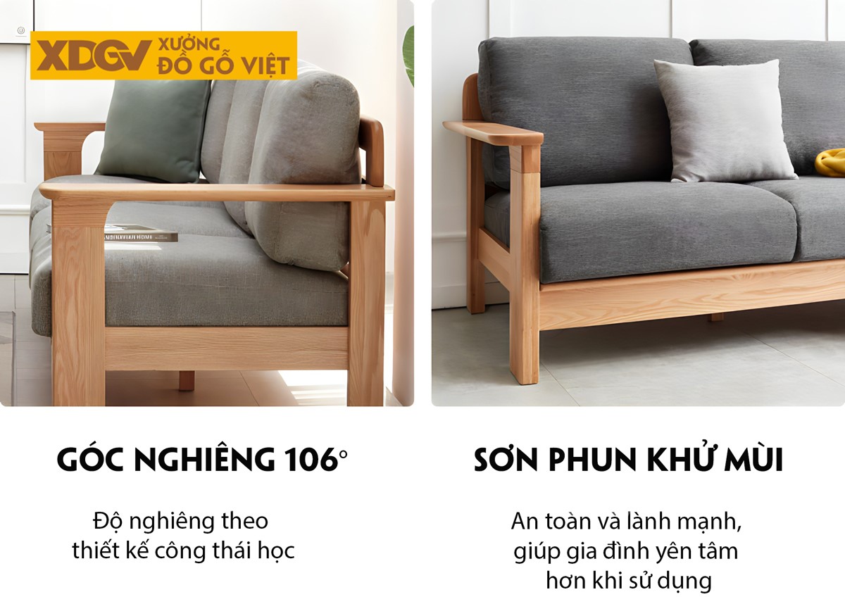 Ghế Sofa Gỗ Sồi Tự Nhiên Khung Thanh Nan Ghép Liền Mạch