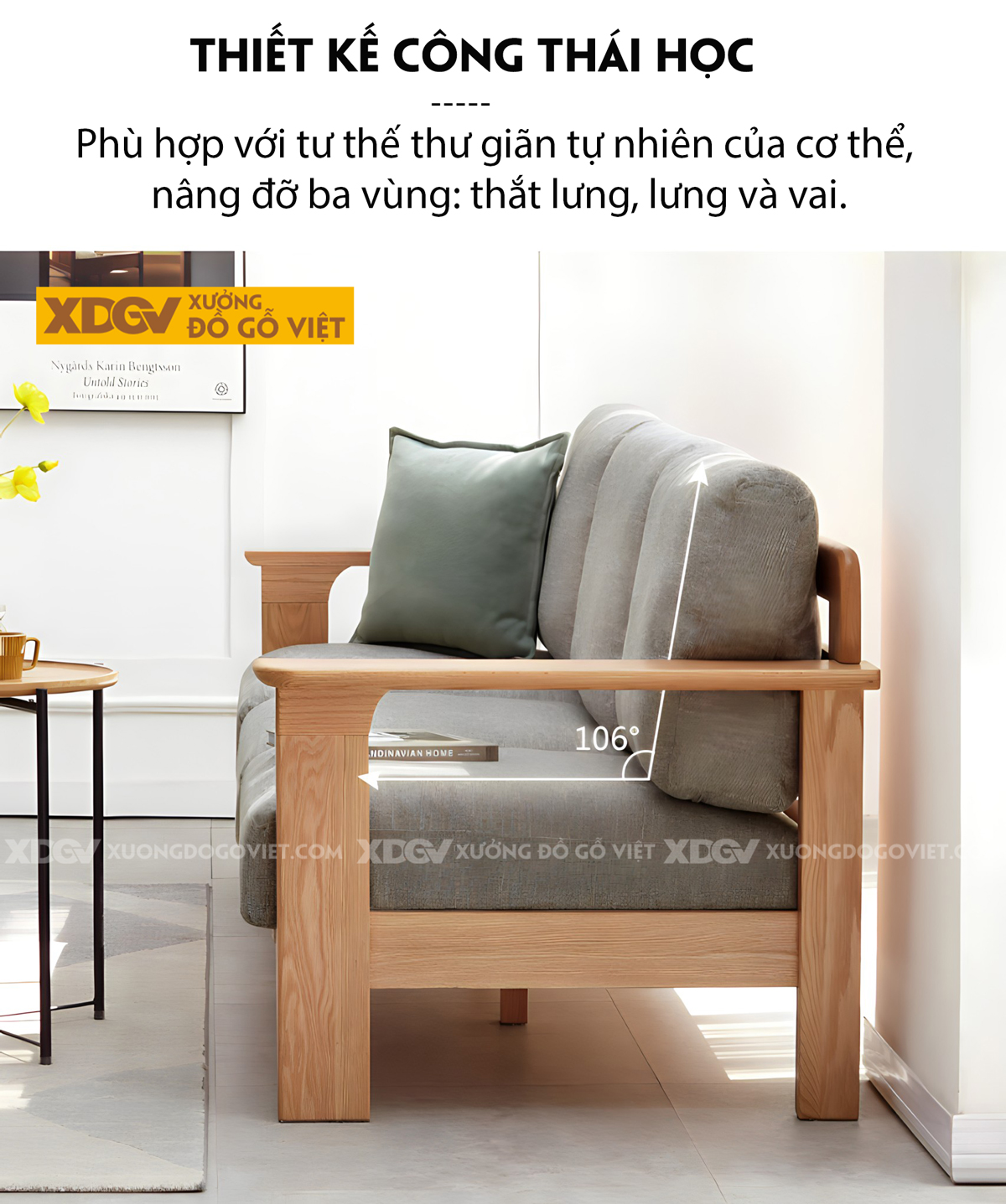 Ghế Sofa Gỗ Sồi Tự Nhiên Khung Thanh Nan Ghép Liền Mạch