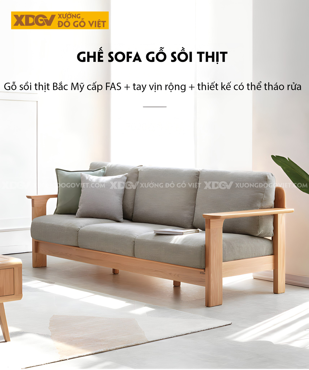 Ghế Sofa Gỗ Sồi Tự Nhiên Khung Thanh Nan Ghép Liền Mạch