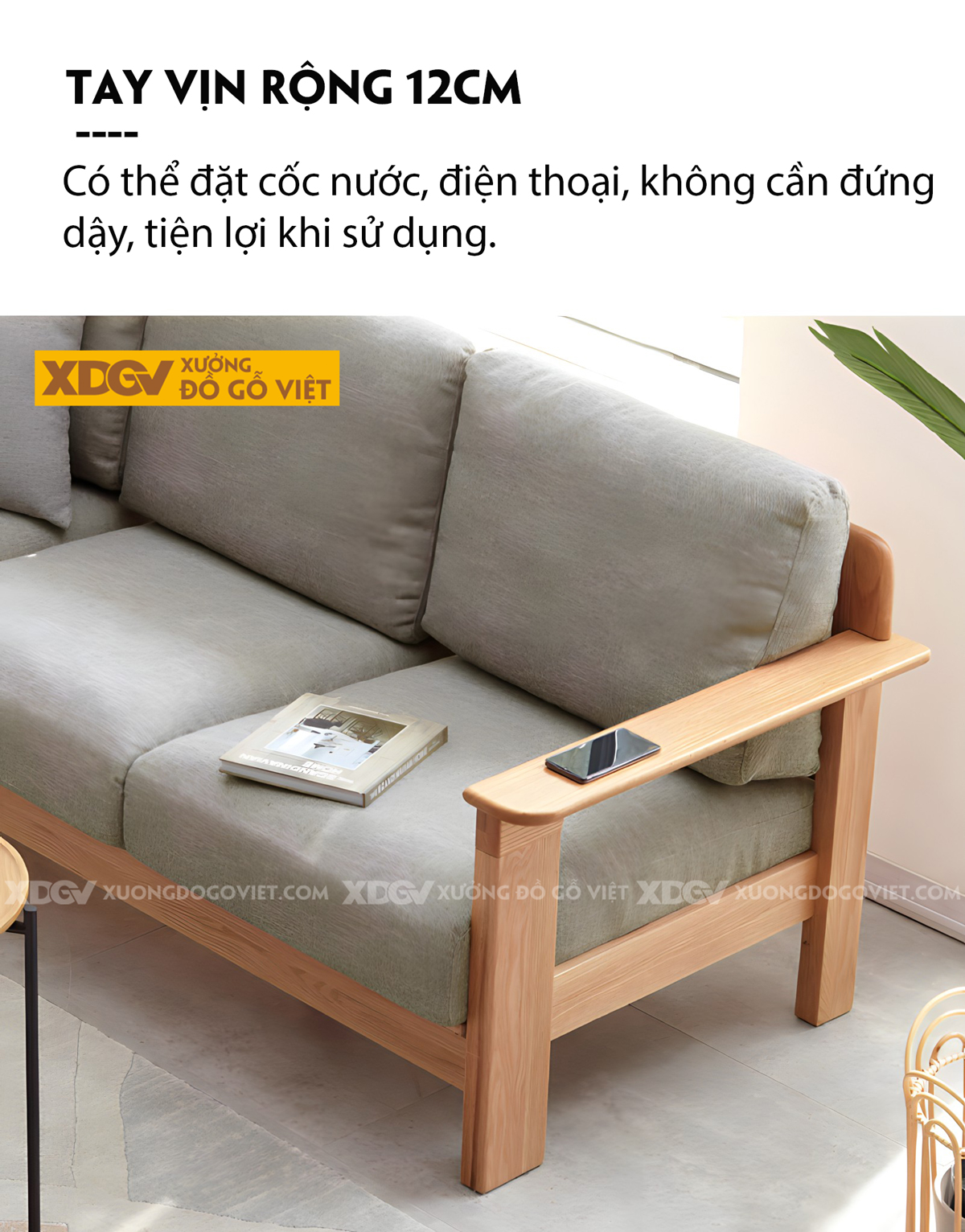 Ghế Sofa Gỗ Sồi Tự Nhiên Khung Thanh Nan Ghép Liền Mạch