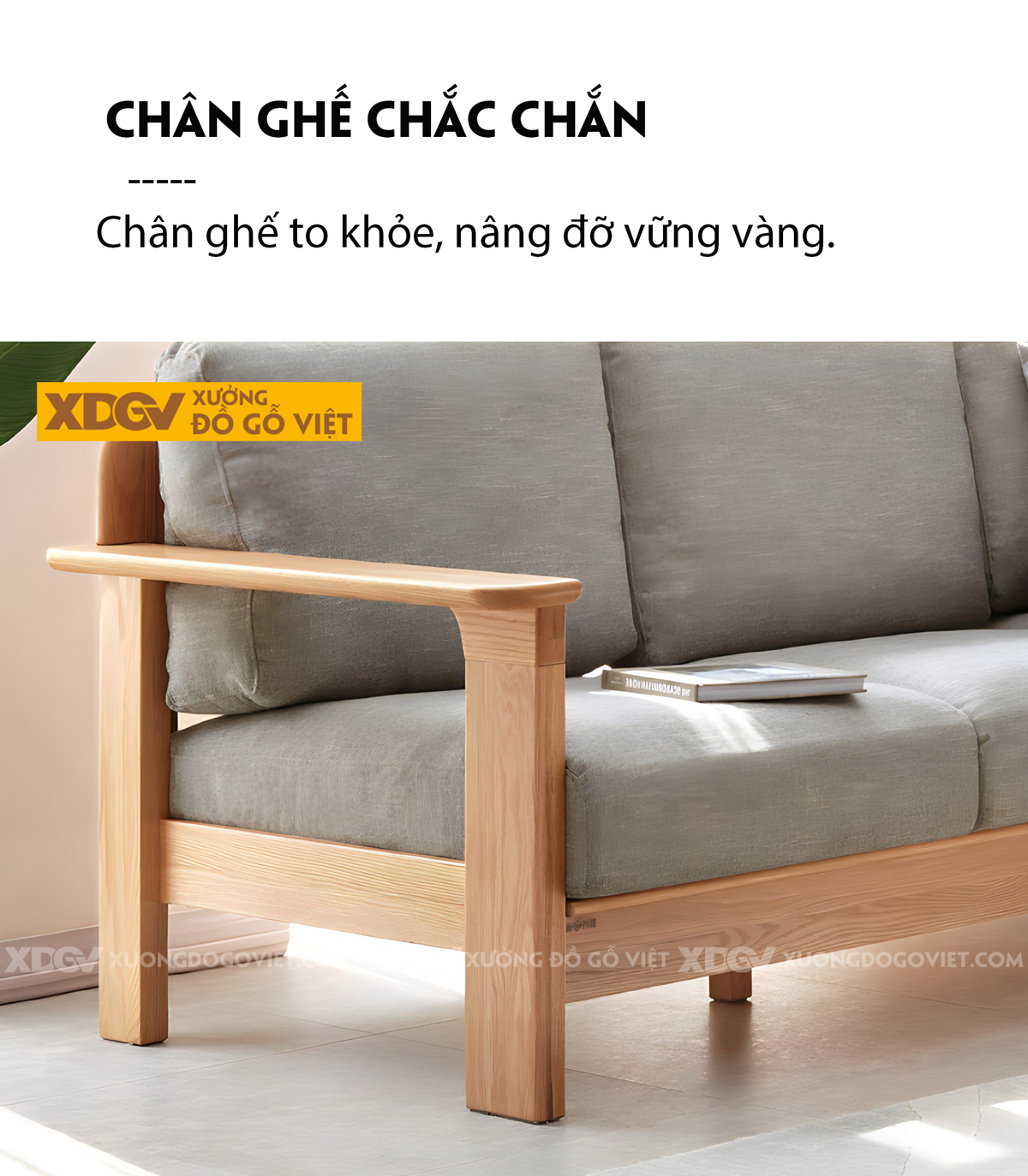 Ghế Sofa Gỗ Sồi Tự Nhiên Khung Thanh Nan Ghép Liền Mạch
