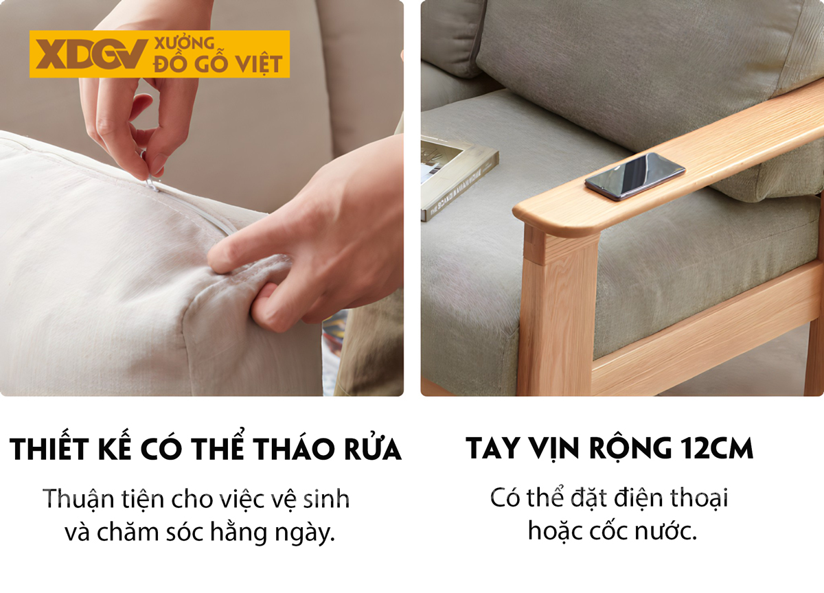 Ghế Sofa Gỗ Sồi Tự Nhiên Khung Thanh Nan Ghép Liền Mạch