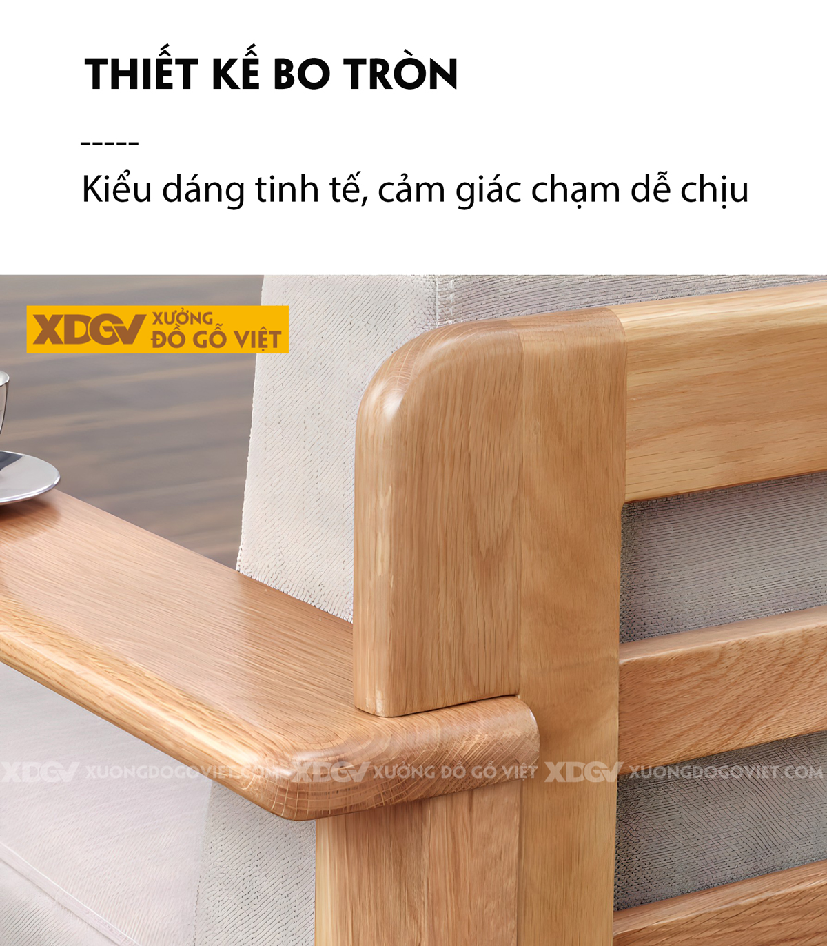 Ghế Sofa Gỗ Sồi Tự Nhiên Khung Thanh Nan Ghép Liền Mạch