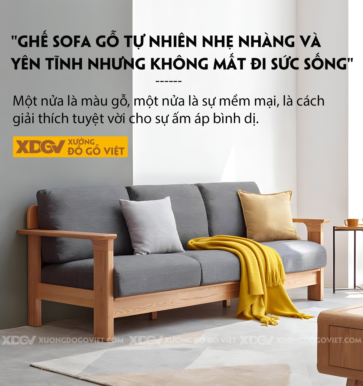 Ghế Sofa Gỗ Sồi Tự Nhiên Khung Thanh Nan Ghép Liền Mạch
