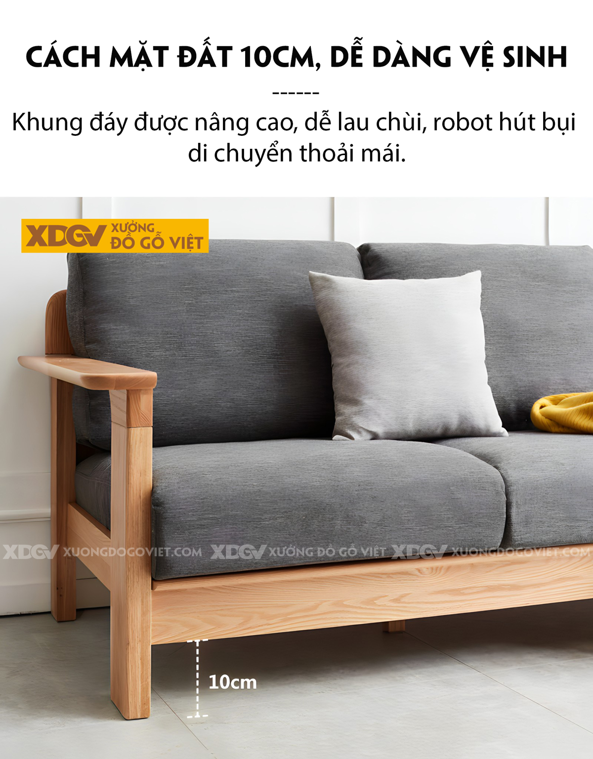 Ghế Sofa Gỗ Sồi Tự Nhiên Khung Thanh Nan Ghép Liền Mạch
