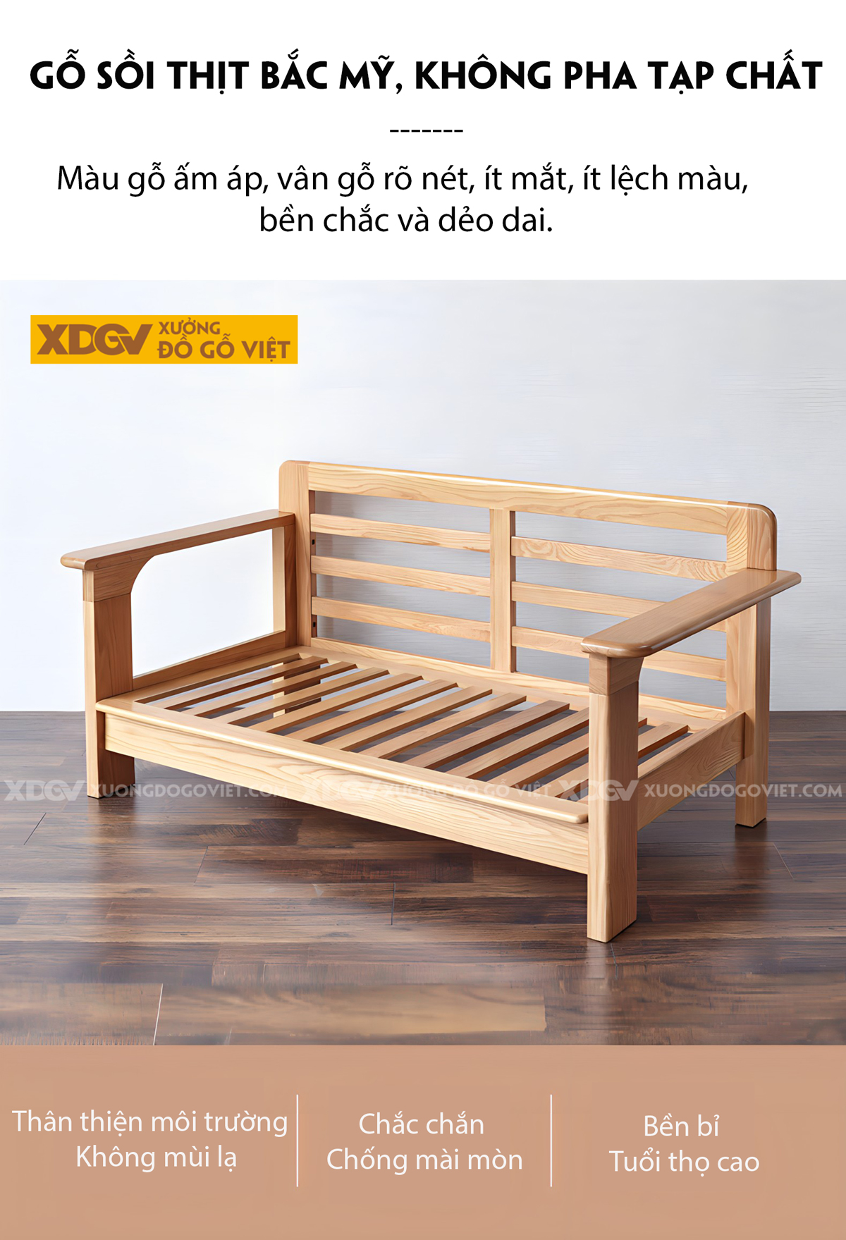 Ghế Sofa Gỗ Sồi Tự Nhiên Khung Thanh Nan Ghép Liền Mạch