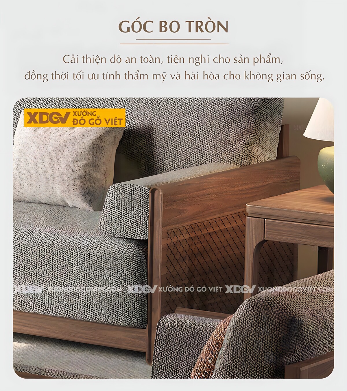 Ghế Sofa Óc Chó Kiểu Hộp Vuông Góc Bo Tròn Hiện Đại Tối Giản